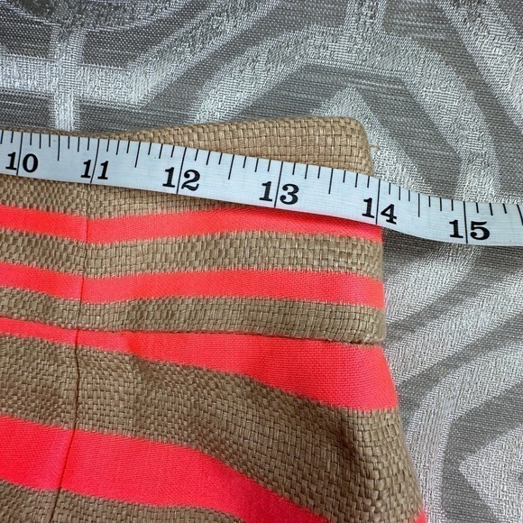 J.Crew Collection LINEN Pencil Skirt Bright‎ Orange/pink Stripe Size 0 - Picture 3 of 8
